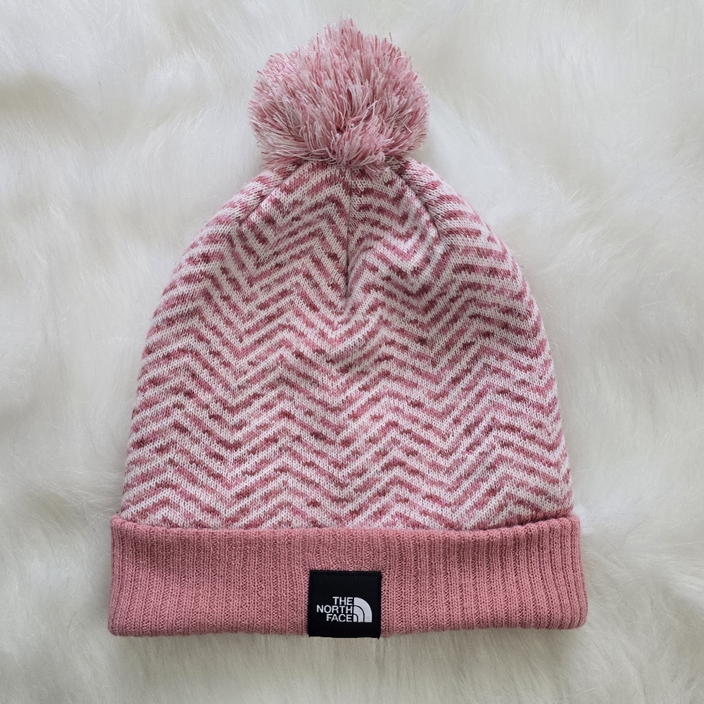 The North Face Pink Chevron Pom Beanie